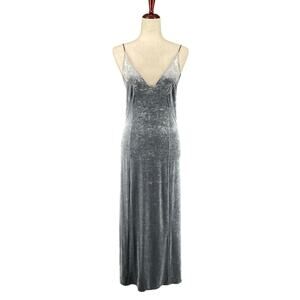 Vintage? Lilac Wine Crushed Stretchy Velvet Deep V Neck Back Gown Womens M Grey